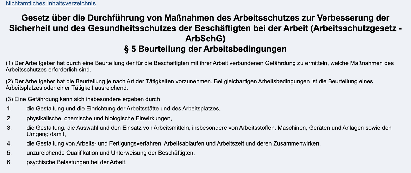 Gesetzestext § 5 ArbSchG Beurteilung der Arbeitsbedingungen auf gesetze-im-internet.de